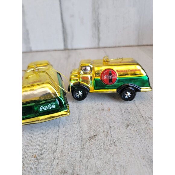 Blown glass bottling company Coca-Cola truck delivery ornament xmas set - Picture 5 of 9